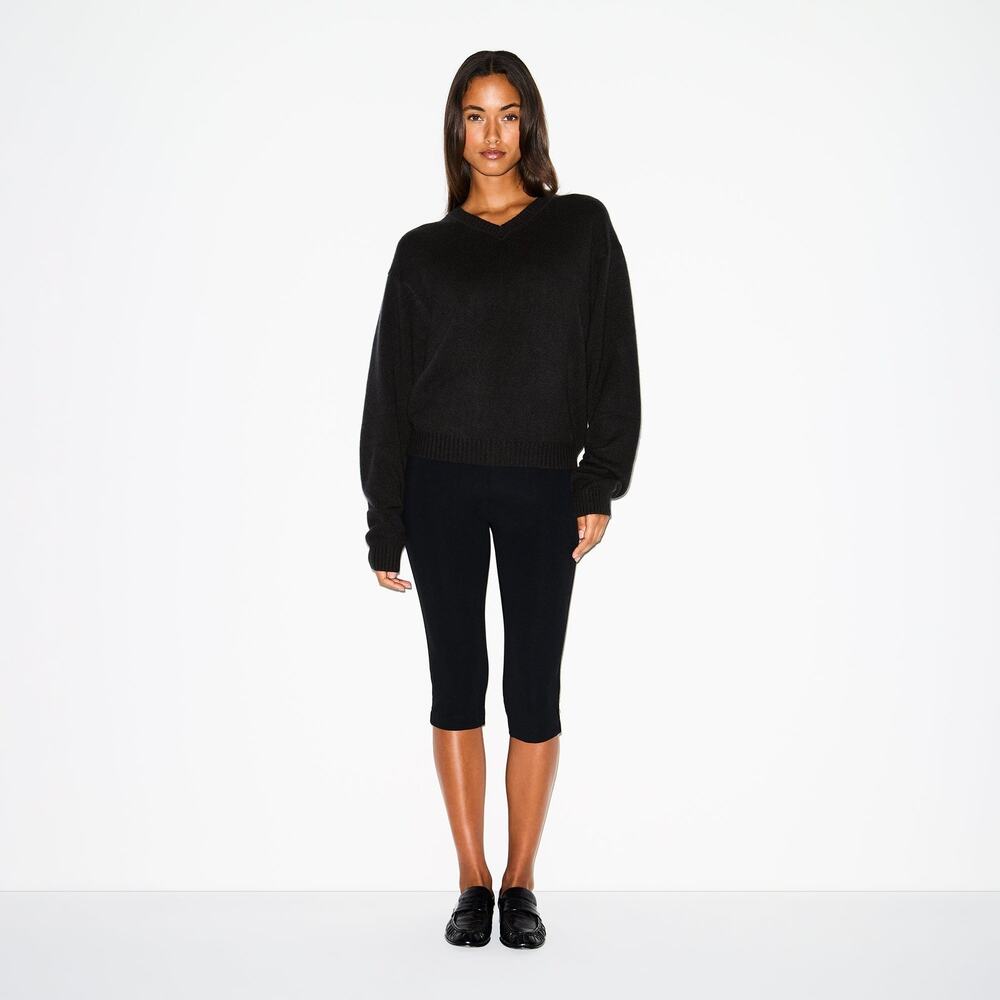 SKIMS Wool Cashmere Oversized V Neck Sweater | Onyx - Size 2X/3X